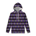 Black Grey And Purple Argyle Print Pullover Hoodie