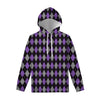 Black Grey And Purple Argyle Print Pullover Hoodie