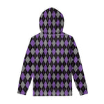 Black Grey And Purple Argyle Print Pullover Hoodie