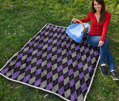 Black Grey And Purple Argyle Print Quilt