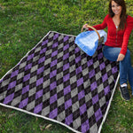 Black Grey And Purple Argyle Print Quilt