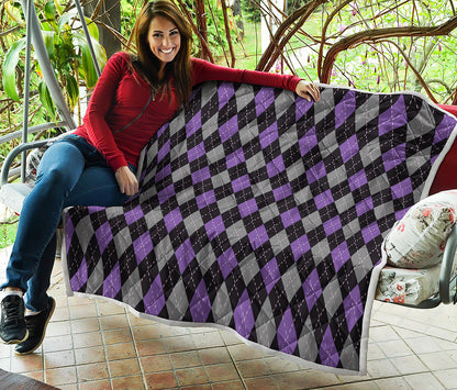 Black Grey And Purple Argyle Print Quilt