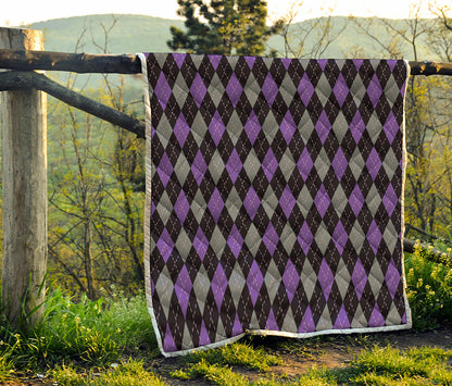 Black Grey And Purple Argyle Print Quilt