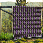 Black Grey And Purple Argyle Print Quilt