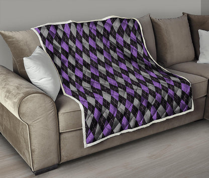 Black Grey And Purple Argyle Print Quilt