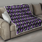 Black Grey And Purple Argyle Print Quilt