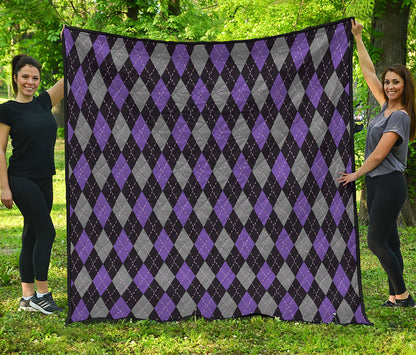 Black Grey And Purple Argyle Print Quilt