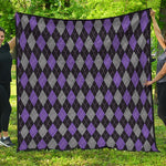 Black Grey And Purple Argyle Print Quilt