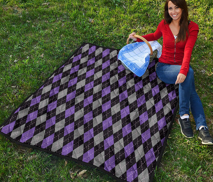 Black Grey And Purple Argyle Print Quilt