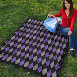 Black Grey And Purple Argyle Print Quilt