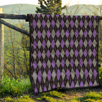 Black Grey And Purple Argyle Print Quilt