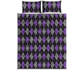 Black Grey And Purple Argyle Print Quilt Bed Set