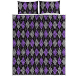 Black Grey And Purple Argyle Print Quilt Bed Set
