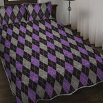 Black Grey And Purple Argyle Print Quilt Bed Set