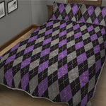 Black Grey And Purple Argyle Print Quilt Bed Set