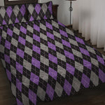 Black Grey And Purple Argyle Print Quilt Bed Set