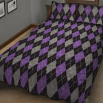Black Grey And Purple Argyle Print Quilt Bed Set