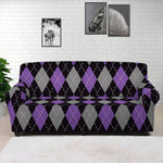 Black Grey And Purple Argyle Print Sofa Cover