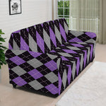 Black Grey And Purple Argyle Print Sofa Cover