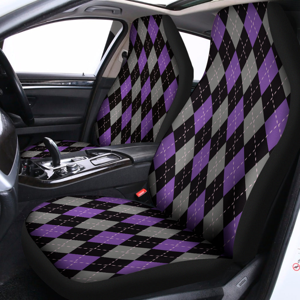 Black Grey And Purple Argyle Print Universal Fit Car Seat Covers