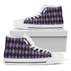 Black Grey And Purple Argyle Print White High Top Shoes