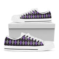 Black Grey And Purple Argyle Print White Low Top Sneakers