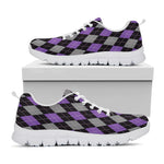 Black Grey And Purple Argyle Print White Sneakers