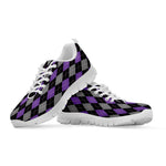 Black Grey And Purple Argyle Print White Sneakers