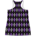Black Grey And Purple Argyle Print Women's Racerback Tank Top