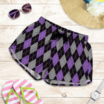 Black Grey And Purple Argyle Print Women's Shorts