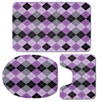 Black Grey And Violet Argyle Print 3 Piece Bath Mat Set