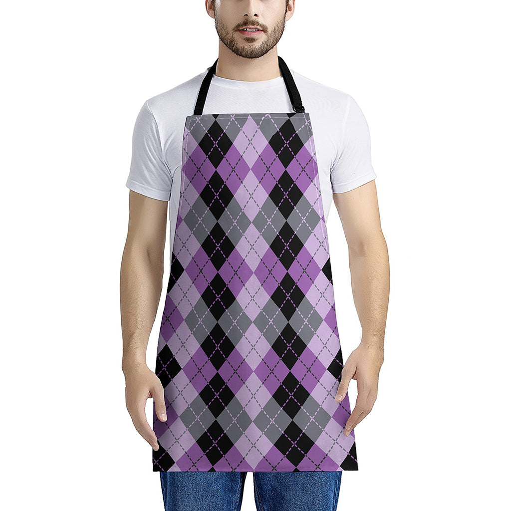 Black Grey And Violet Argyle Print Apron