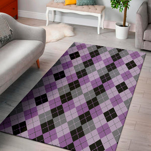 Black Grey And Violet Argyle Print Area Rug