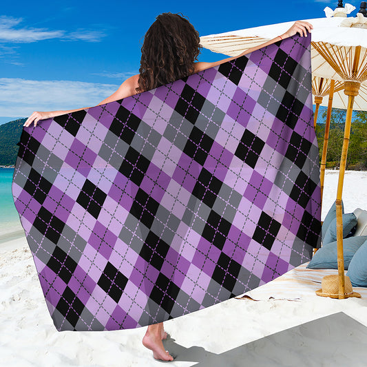 Black Grey And Violet Argyle Print Beach Sarong Wrap