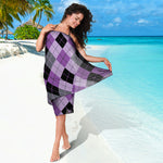 Black Grey And Violet Argyle Print Beach Sarong Wrap