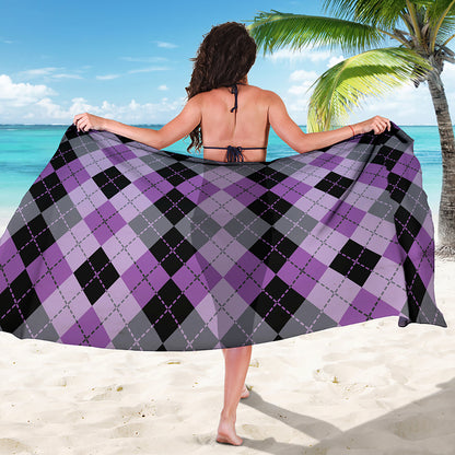 Black Grey And Violet Argyle Print Beach Sarong Wrap