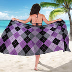 Black Grey And Violet Argyle Print Beach Sarong Wrap