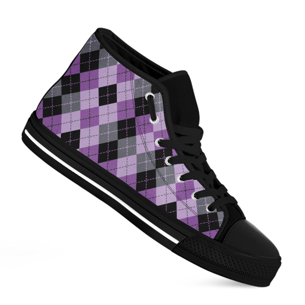 Black Grey And Violet Argyle Print Black High Top Shoes