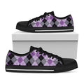 Black Grey And Violet Argyle Print Black Low Top Sneakers