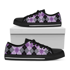 Black Grey And Violet Argyle Print Black Low Top Shoes