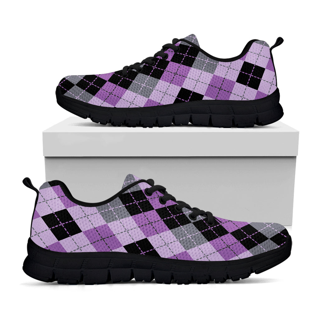 Black Grey And Violet Argyle Print Black Sneakers