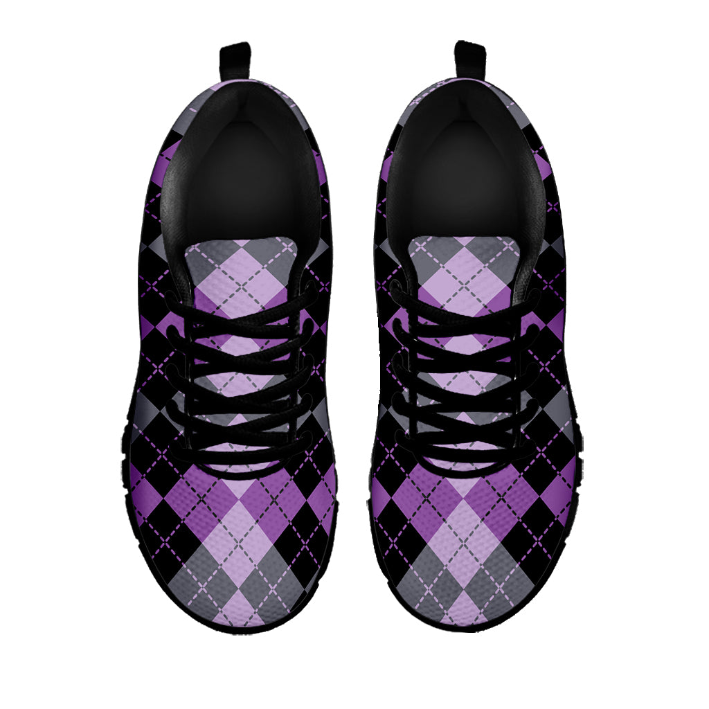 Black Grey And Violet Argyle Print Black Sneakers