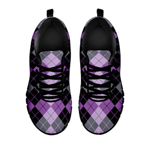 Black Grey And Violet Argyle Print Black Sneakers