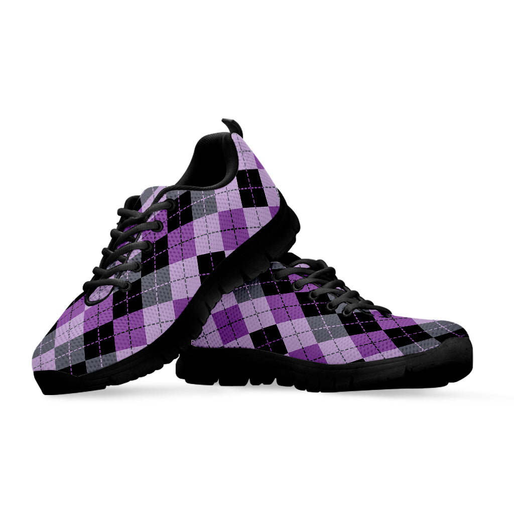 Black Grey And Violet Argyle Print Black Sneakers