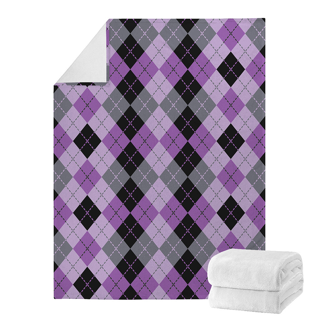 Black Grey And Violet Argyle Print Blanket