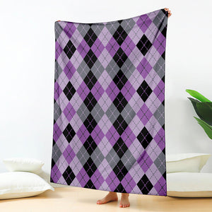 Black Grey And Violet Argyle Print Blanket