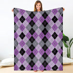 Black Grey And Violet Argyle Print Blanket