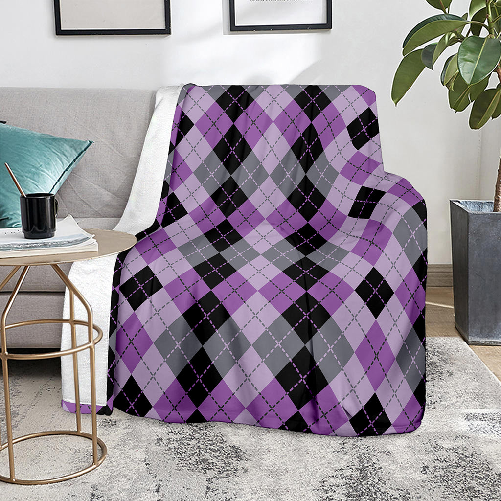 Black Grey And Violet Argyle Print Blanket