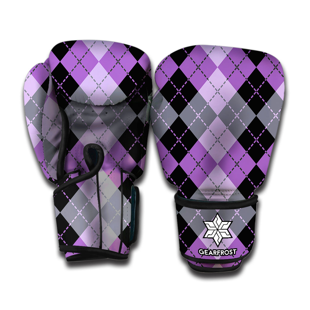 Black Grey And Violet Argyle Print Boxing Gloves