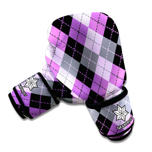 Black Grey And Violet Argyle Print Boxing Gloves